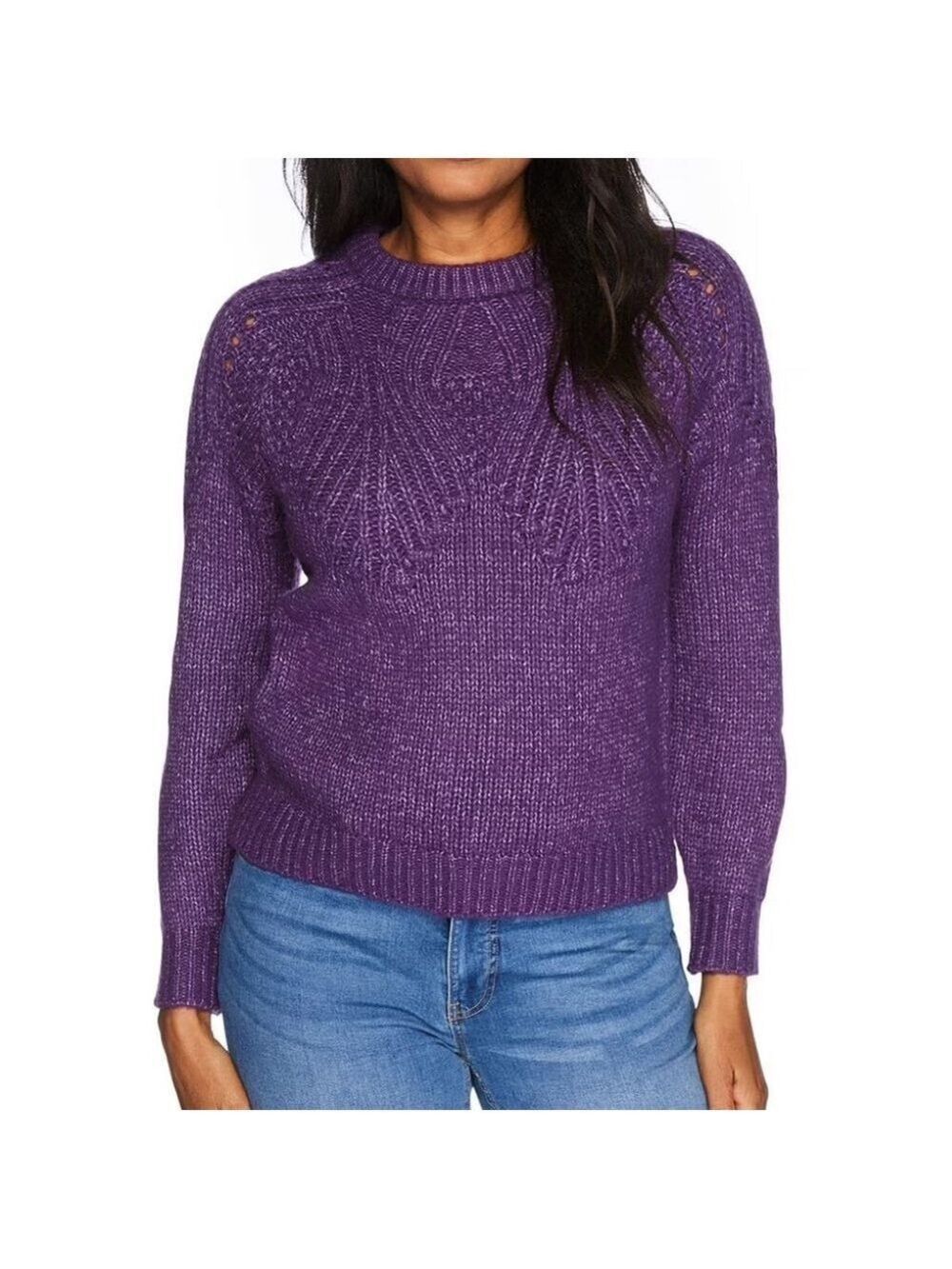 HANDKNIT wool blend sweater crew neck long sleeves lavender size small medium